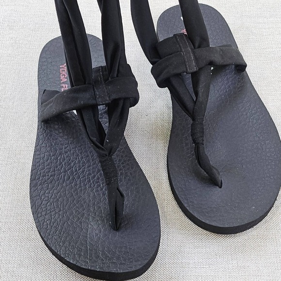 Skechers Shoes - Skechers Bobs Knotted Fabric Ankle‎ Strap Sandals Black Yoga Foam Comfort Womens